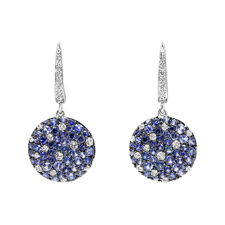 18K Multicolor Pink Sapphire, Blue Topaz, Smoky Quartz & Diamond Round Drop Earrings